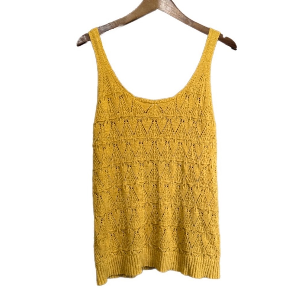 MACNOORA Knit Tank Top Women 2XL Yellow Excellent Pointelle Scoop Neck Knit Top